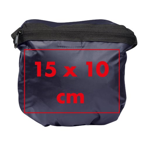 Dunkelblauer Regenponcho aus Kunststoff mit Kapuze.