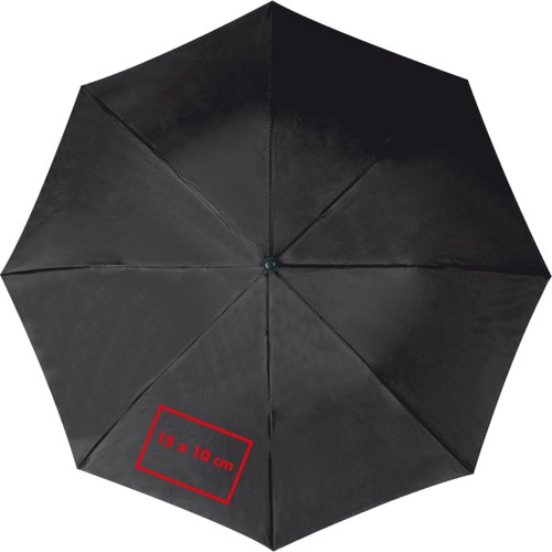 Schwarzer Taschenschirm mit Automatikfunktion.