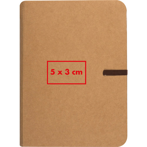 Braunes Notizbuch mit Gummibandverschluss.