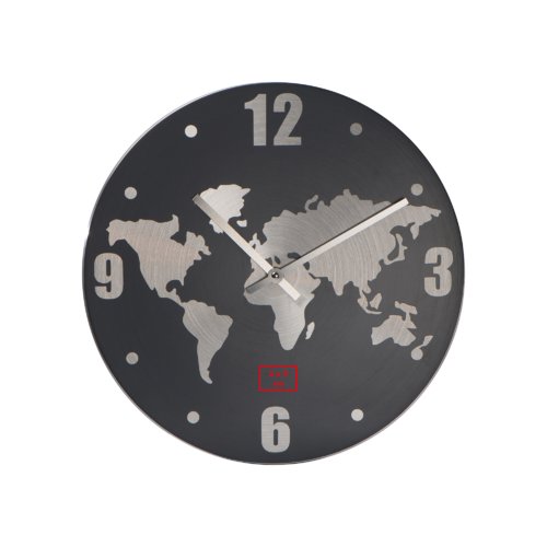 Aluminium Wanduhr mit Stunden-, Minuten- und Sekundenzeiger.