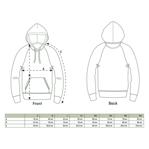 Unisex Hoodie aus Stoff mit Kapuze und Kängurutasche.