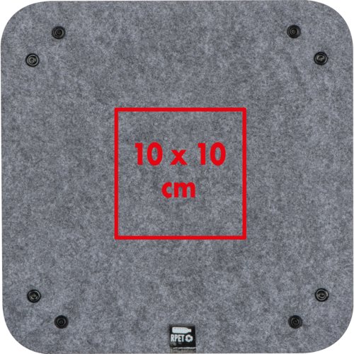 Graue Aufbewahrungsschale aus Filz mit Eckdruckknöpfen.